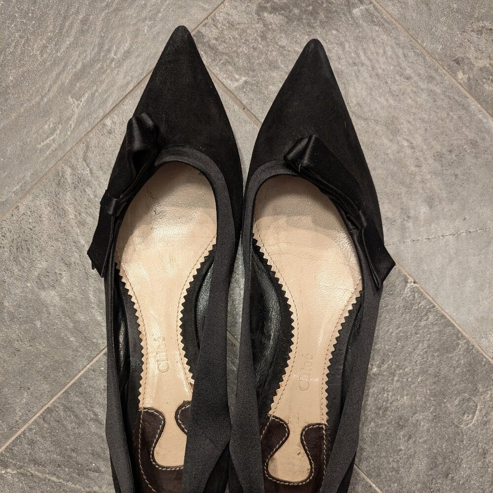 Vintage Designer Women's Black Satin Flats w/ Bow Size 36 EU